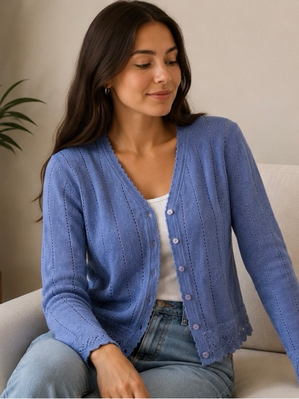 Northern Reflections Light Blue V‑Neck Openwork Cardigan